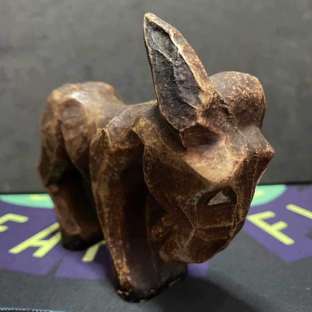 Vintage Hand Carved Painted Wood Mule Sculpture Figurine  Rare Dark Nice D1